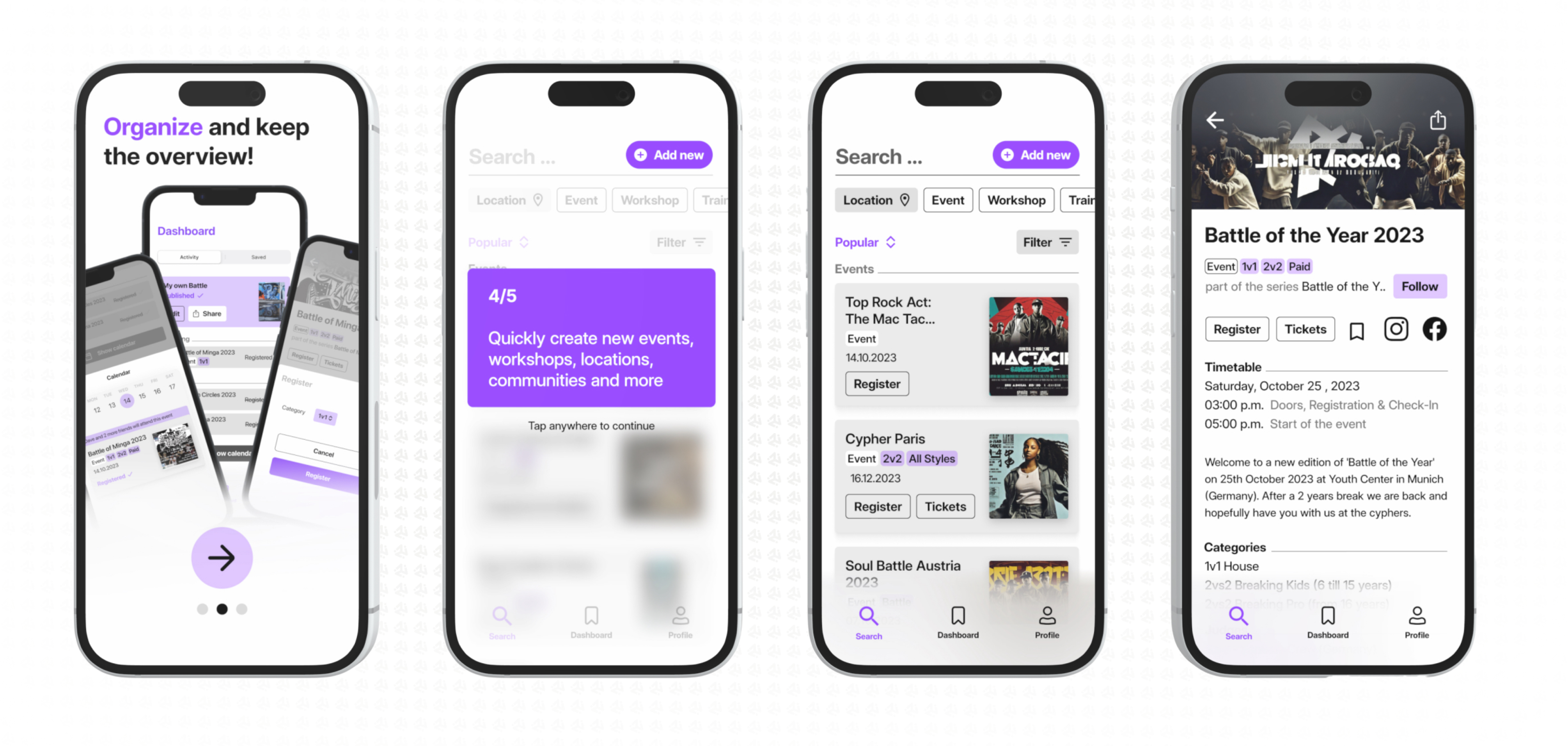 CIRCLE app interface — dance community platform
